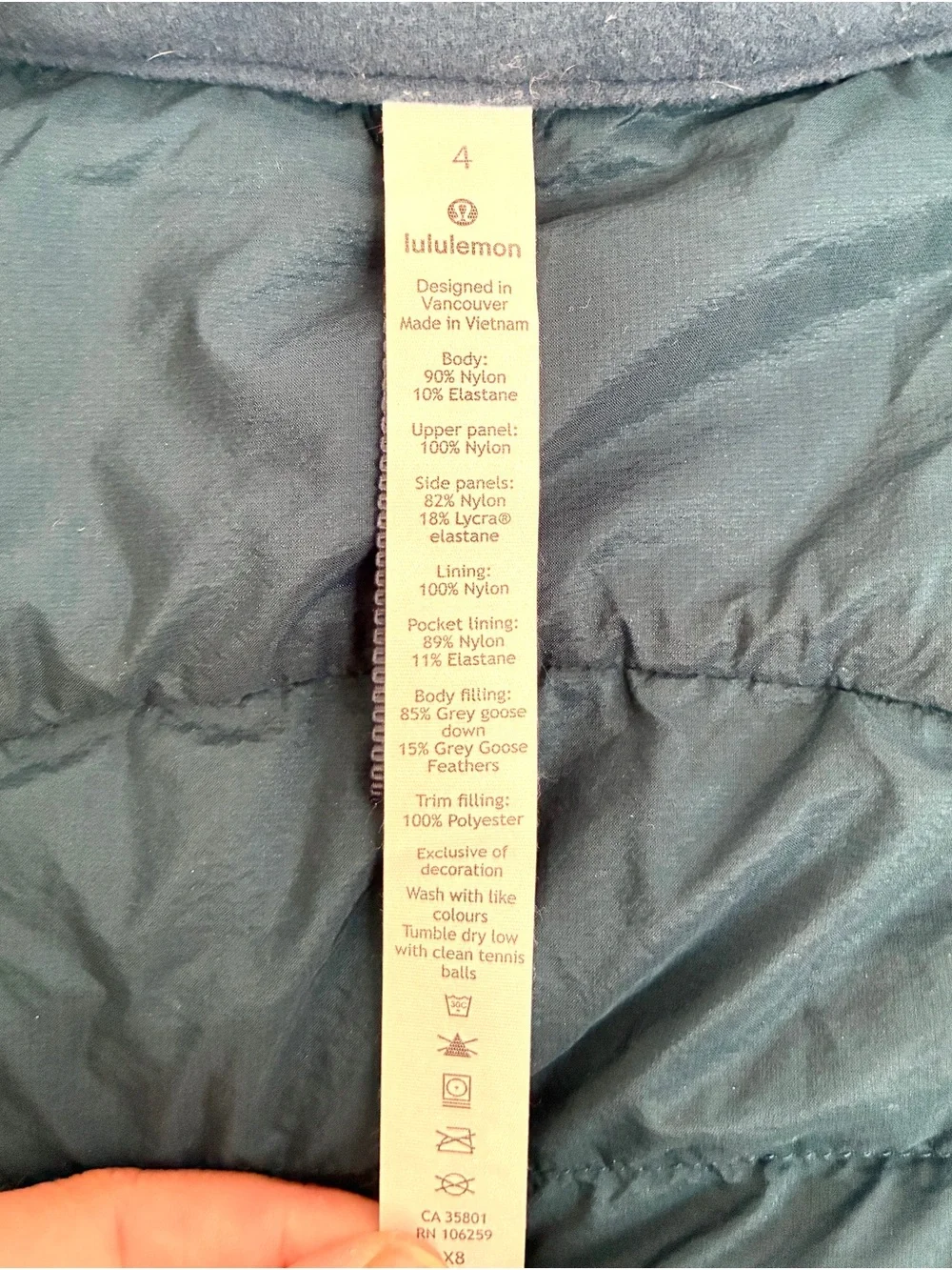 lululemon athletica grey goose down Teal Quilted Performance Vest